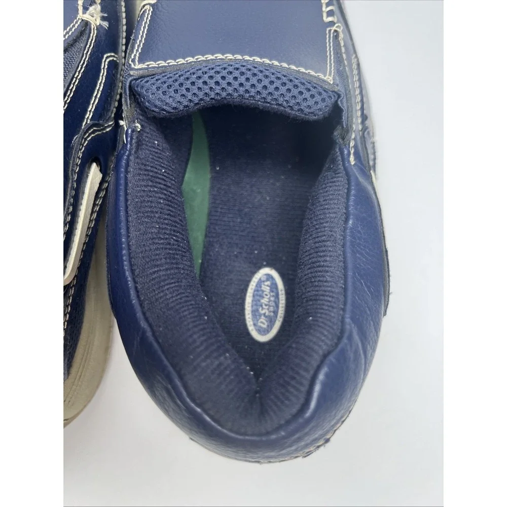 Dr Scholls Navy Blue Leather Slip On Loafers Mens 9 3E Wide Boat Shoes 42J-03